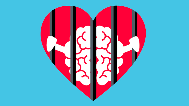 a brain in a heart shaped jail